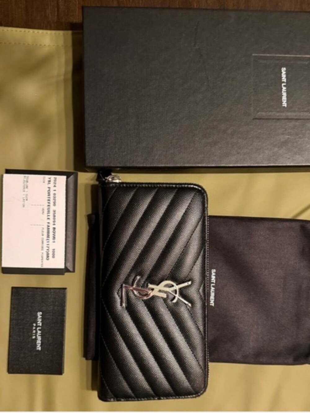 Saint Laurent Black Quilted Leather Zip-Around Wallet with Silver YSL Logo